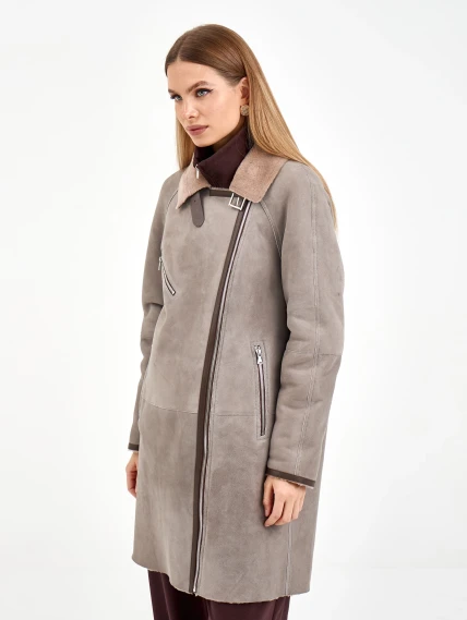 Серая женская дубленка косуха 2069, размер 44, артикул 64940-6