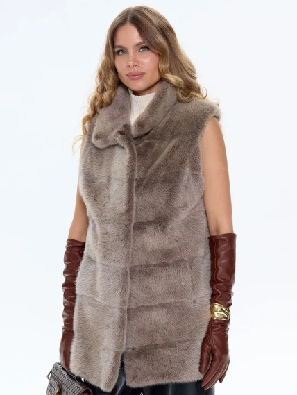 Бежевый норковый жилет 01, размер 44, артикул 65470-4