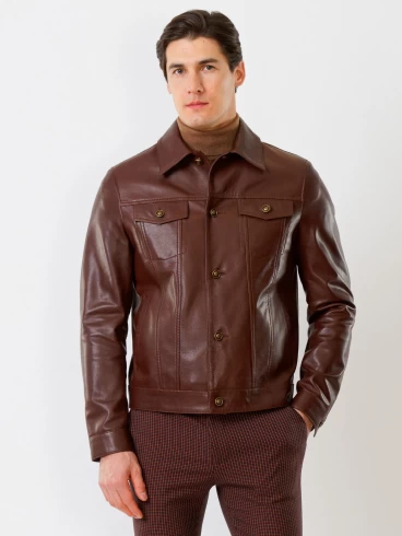 Кожаная куртка мужская 550, на пуговицах, коричневая, размер 52, артикул 28740-1
