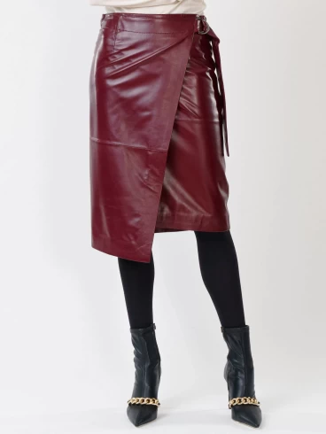 Кожаная юбка миди из натуральной кожи 07, бордовая, размер 42, артикул 85290-3