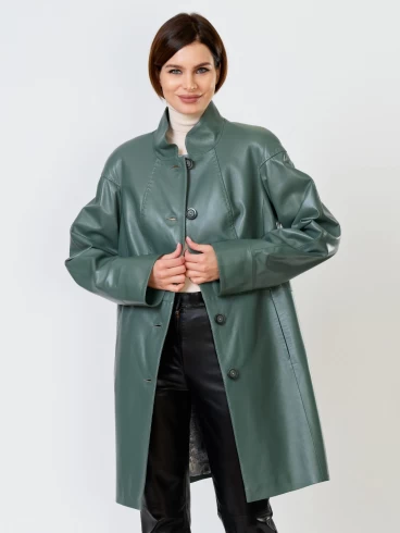 Кожаное пальто женское 378, оливковое, размер 50, артикул 91070-0