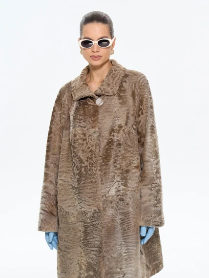 Длинная женская шуба из меха каракульчи Лиза, бежевая, размер 56, артикул 65600-0