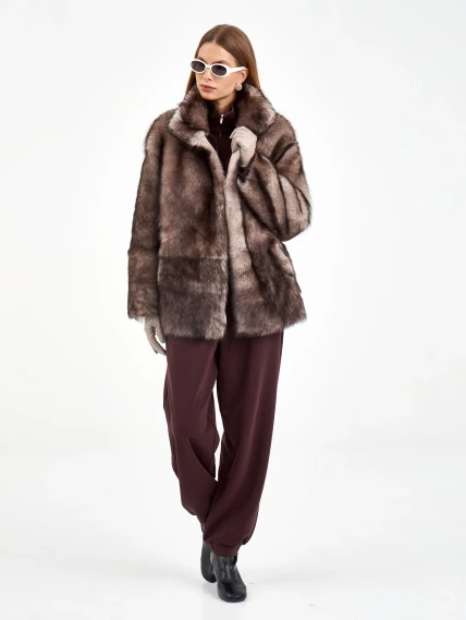 Короткая женская дубленка 2072, cерая, размер 42, артикул 64960-7