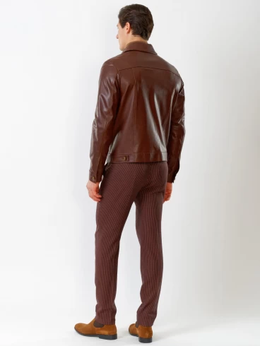 Кожаная куртка мужская 550, на пуговицах, коричневая, размер 52, артикул 28740-4