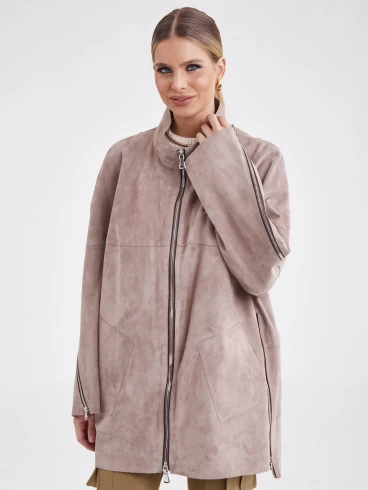 Женская замшевая куртка премиум класса 3037, светло-коричневая, размер 50, артикул 23161-0