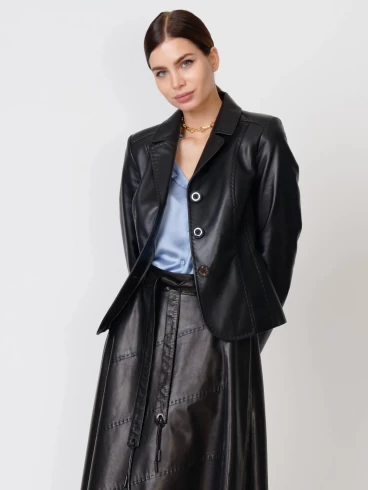 Кожаный женский пиджак 316рс, черный, размер 44, артикул 90961-2