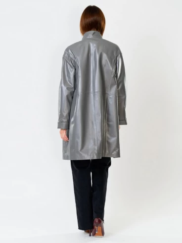 Кожаное пальто женское 378, серое, размер 50, артикул 91120-4