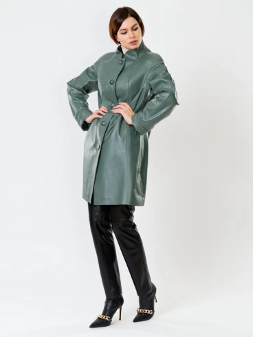 Кожаное пальто женское 378, оливковое, размер 50, артикул 91070-3