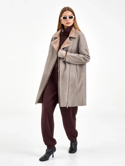 Серая женская дубленка косуха 2069, размер 44, артикул 64940-7