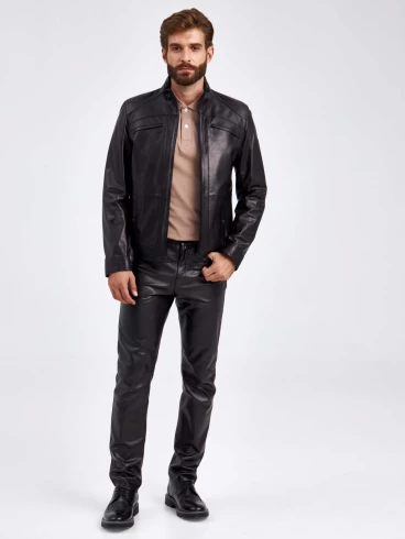 Кожаная куртка мужская 519, короткая, черная, размер 50, артикул 29200-1