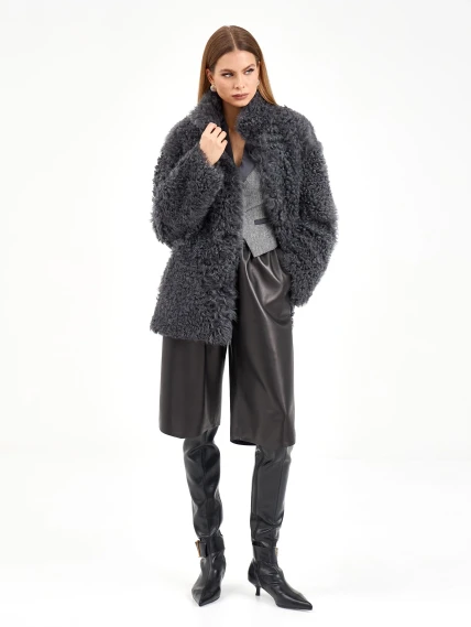 Короткая женская дубленка из тиградо 2072, серая, размер 44, артикул 65050-4