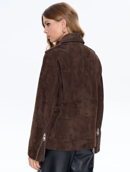 Замшевая женская куртка косуха премиум класса 3079з, коричневая, размер 42, артикул 24700-5