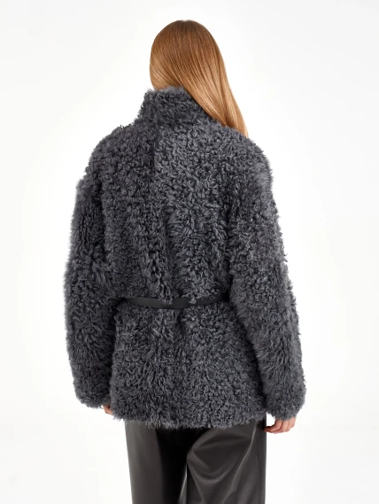Короткая женская дубленка из тиградо 2072, серая, размер 44, артикул 65050-5