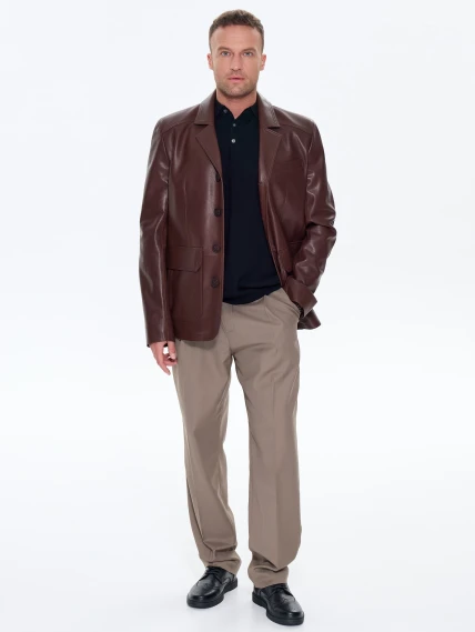 Коричневый мужской кожаный пиджак 530, размер 48, артикул 29770-1