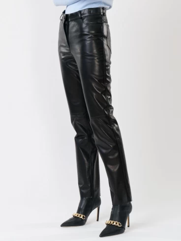 Кожаные зауженные брюки женские 02, из натуральной кожи, черные, размер 44, артикул 85230-4