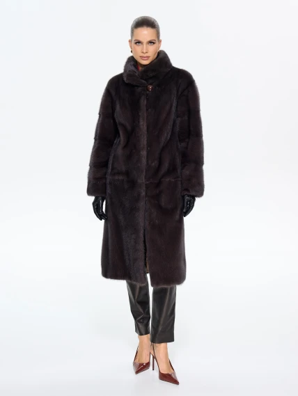 Длинная женcкая шуба  из меха норки Москвичка -1756, графитовая, размер 48, артикул 65450-4