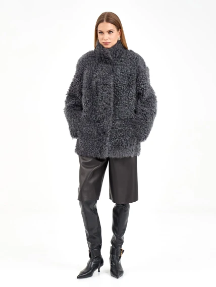 Короткая женская дубленка из тиградо 2072, серая, размер 44, артикул 65050-7