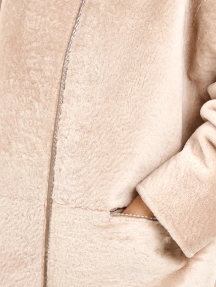 Белая дубленка из астрагана с норкой 59мех, размер 52, артикул 65130-3