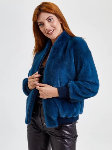 Демисезонный комплект женский: Куртка из меха норки Rome + Брюки 03, синий/черный, артикул 111330-5
