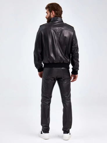 Кожаная куртка бомбер мужская Пит, черная, размер 50, артикул 29190-2