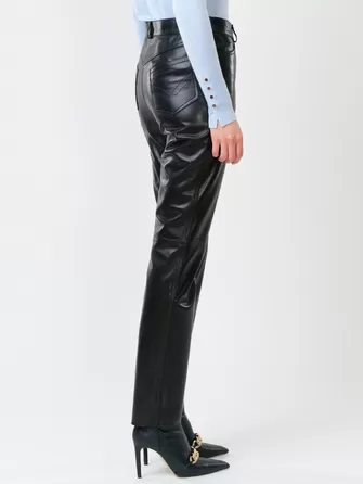 Кожаные зауженные брюки женские 02-1