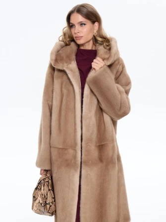 Длинная норковая женская шуба с капюшоном Жанет-0