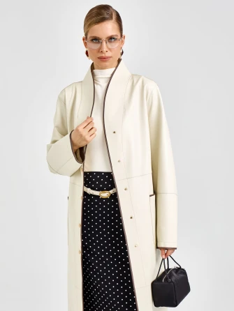 Белый женский кожаный плащ 3104-1