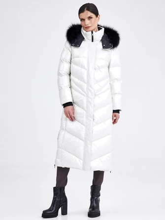 Кожаное женское пальто с меховым капюшоном премиум класса 3025-0