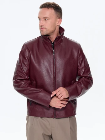 Бордовая мужская кожаная куртка 2010-9-0
