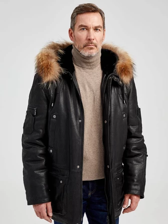 Кожаная куртка-аляска утепленная мужская Алекс-1