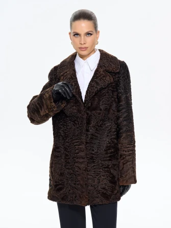 Короткая женская шуба из меха каракульчи Алиса-0