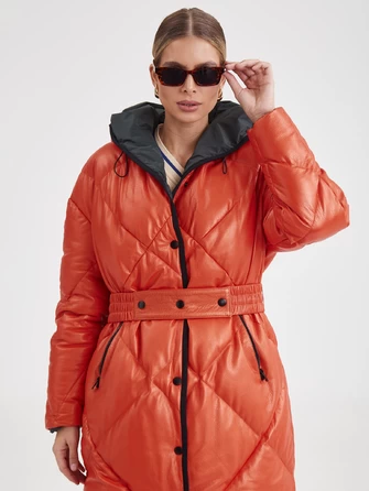 Кожаное пальто с капюшоном премиум класса женское 3026-0