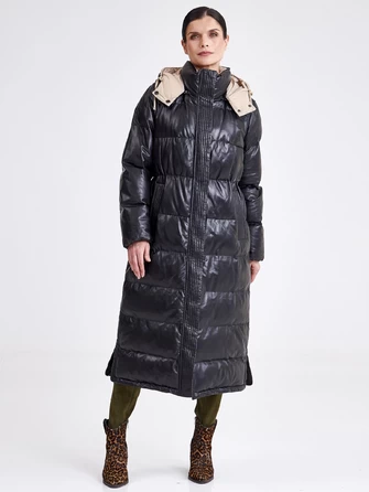Женское кожаное пальто с капюшоном премиум класса 3024-1