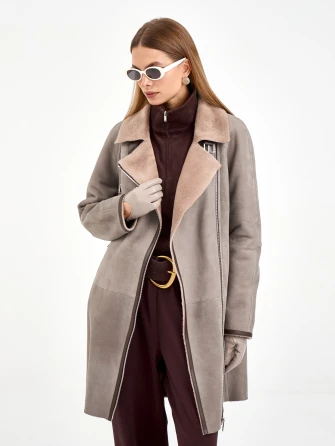 Серая женская дубленка косуха 2069-0